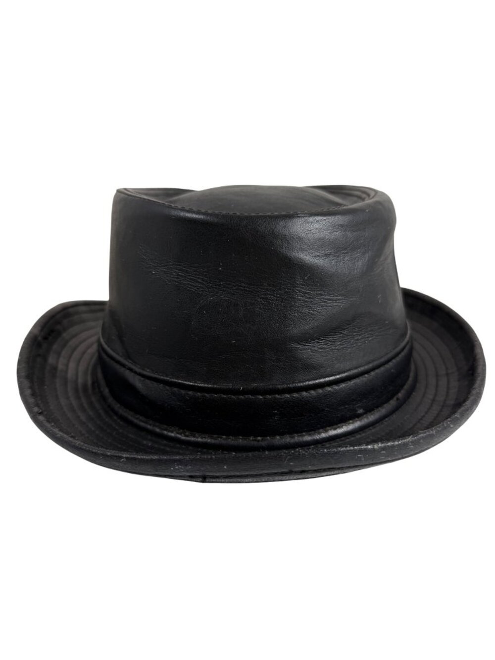 Vintage Henschel Black Leather Fedora Hat XL Made In USA - READ
